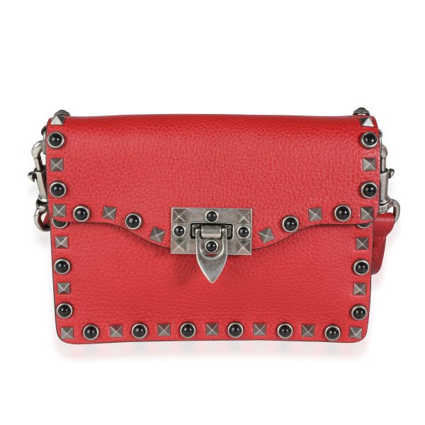 116187 fv Valentino Red Calfskin Small Guitar Strap Rockstud Crossbody Bag