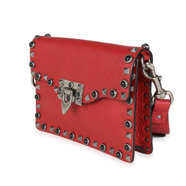 116187 sv Valentino Red Calfskin Small Guitar Strap Rockstud Crossbody Bag