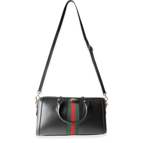 116193 bv Gucci Black Leather Web Ophidia Medium Boston Bag