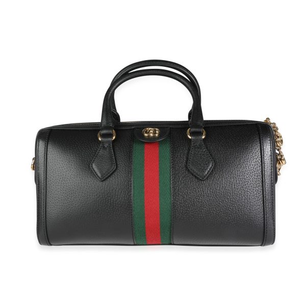 116193 fv Gucci Black Leather Web Ophidia Medium Boston Bag