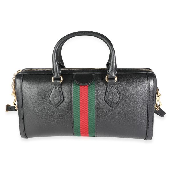 116193 pv Gucci Black Leather Web Ophidia Medium Boston Bag