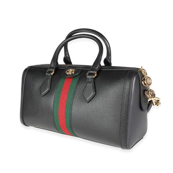 116193 sv Gucci Black Leather Web Ophidia Medium Boston Bag