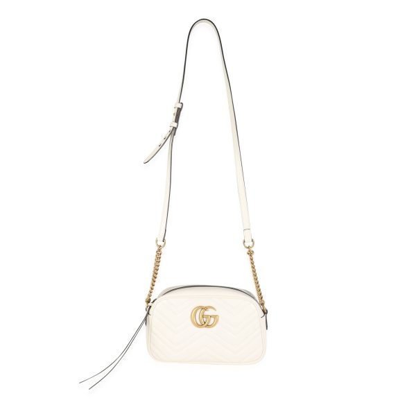 116199 bv Gucci White Matelass√© Leather Small GG Marmont Shoulder Bag