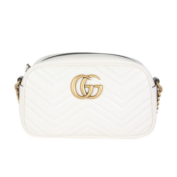 116199 fv Gucci White Matelass√© Leather Small GG Marmont Shoulder Bag