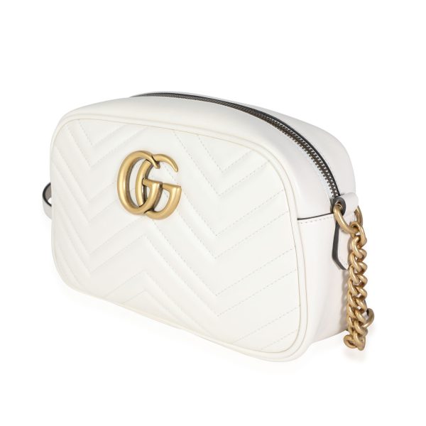 116199 sv Gucci White Matelass√© Leather Small GG Marmont Shoulder Bag