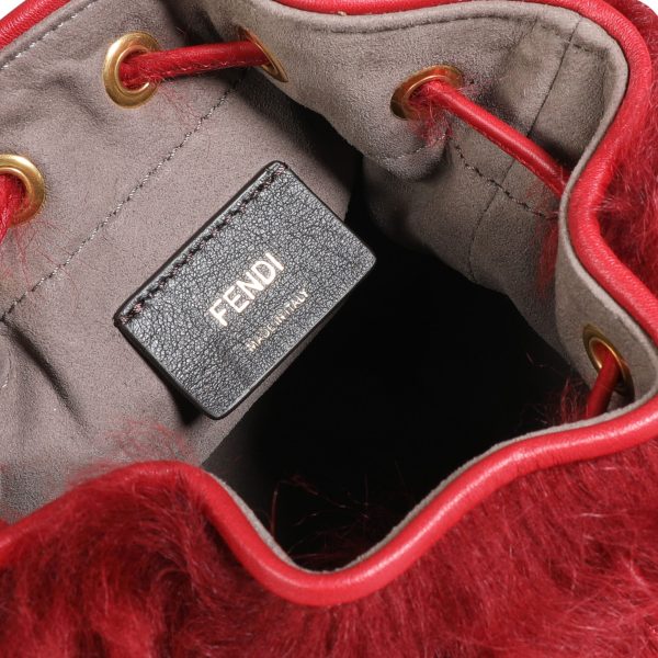 116240 ad2 Fendi Red Lamb Fur Calfskin Leather Mini Mon Trésor Bucket Bag