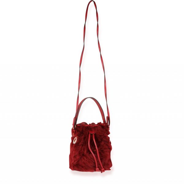 116240 bv Fendi Red Lamb Fur Calfskin Leather Mini Mon Trésor Bucket Bag