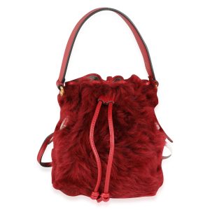 116240 fv Fendi Red Lamb Fur Calfskin Leather Mini Mon Trésor Bucket Bag