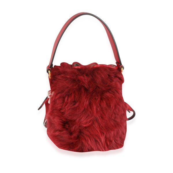 116240 pv Fendi Red Lamb Fur Calfskin Leather Mini Mon Trésor Bucket Bag