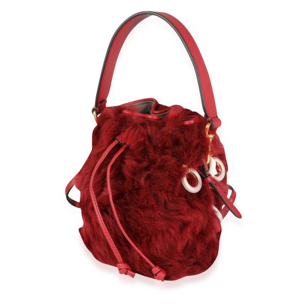 116240 sv Fendi Red Lamb Fur Calfskin Leather Mini Mon Trésor Bucket Bag