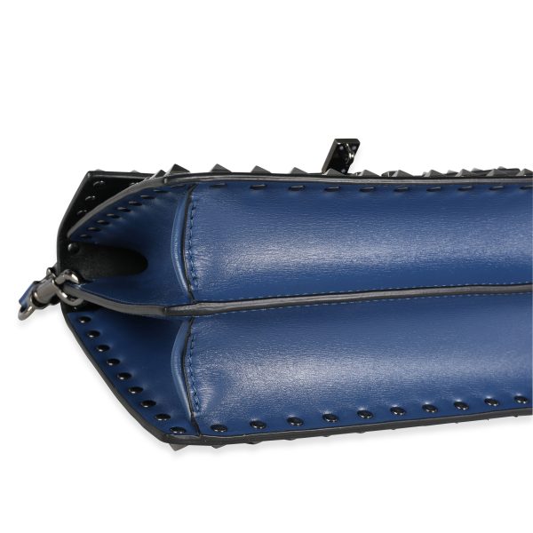 116246 box Valentino Blue Leather Rockstud Top Handle Crossbody Bag