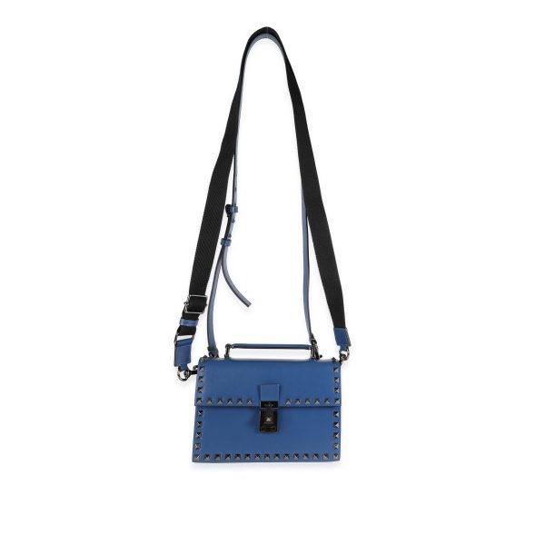 116246 bv Valentino Blue Leather Rockstud Top Handle Crossbody Bag