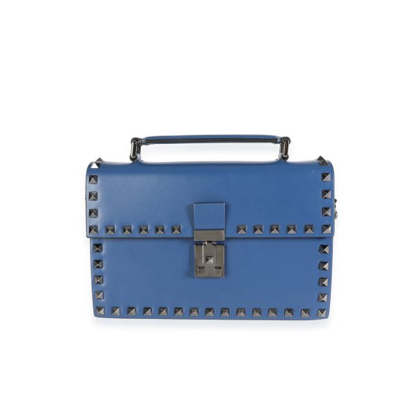 116246 fv Valentino Blue Leather Rockstud Top Handle Crossbody Bag