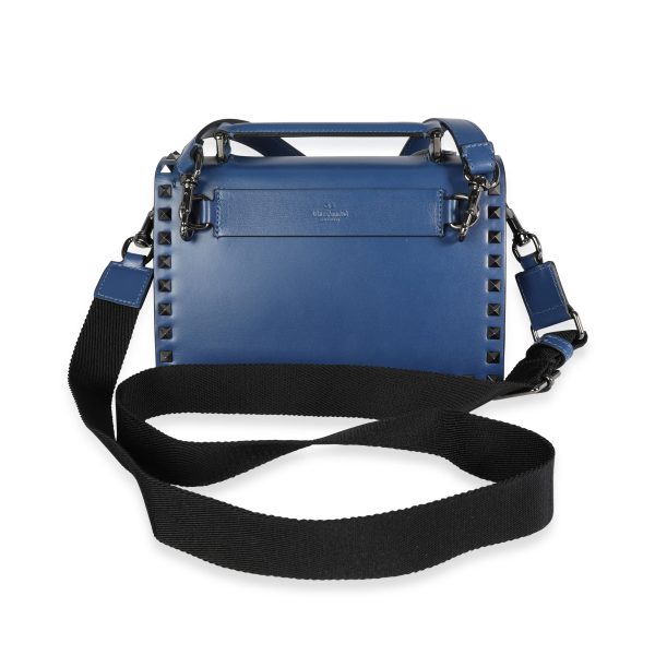 116246 pv Valentino Blue Leather Rockstud Top Handle Crossbody Bag