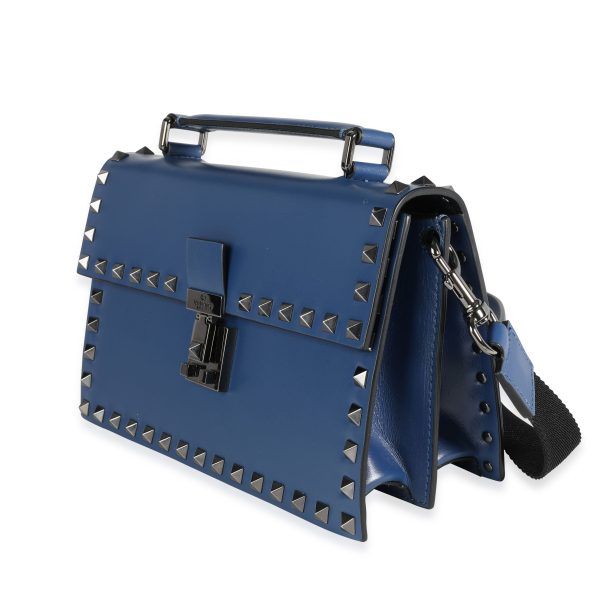 116246 sv Valentino Blue Leather Rockstud Top Handle Crossbody Bag