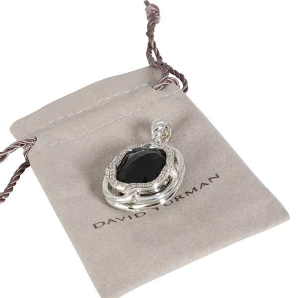 116258 box David Yurman Labyrinth Onyx Diamond Enhancer Pendant in Sterling Silver 041 CTW