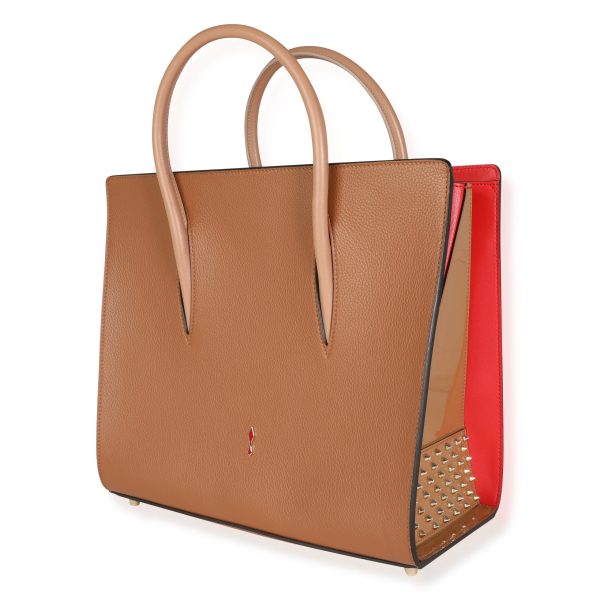 116272 sv Christian Louboutin Tan Grained Patent Leather Studded Large Paloma Tote