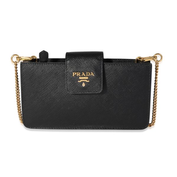 116278 fv 3c38694b 8b41 4a60 b720 a02a0b699029 Prada Black Saffiano Leather Chain Crossbody