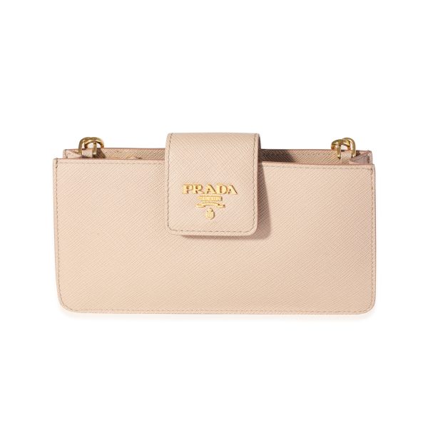 116279 fv Prada Beige Saffiano Leather Chain Crossbody