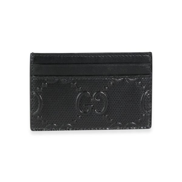 116347 fv Gucci Black GG Embossed Perforated Leather Card Case