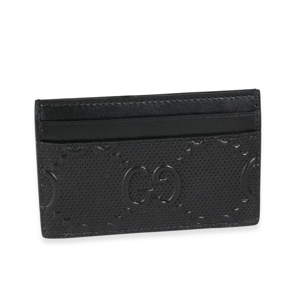 116347 pv Gucci Black GG Embossed Perforated Leather Card Case