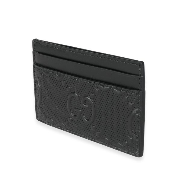 116347 sv Gucci Black GG Embossed Perforated Leather Card Case