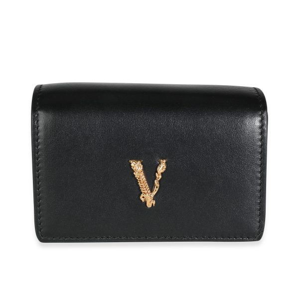 116355 fv Versace Black Leather Virtus Mini Chain Wallet