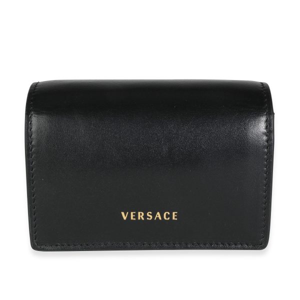 116355 pv Versace Black Leather Virtus Mini Chain Wallet