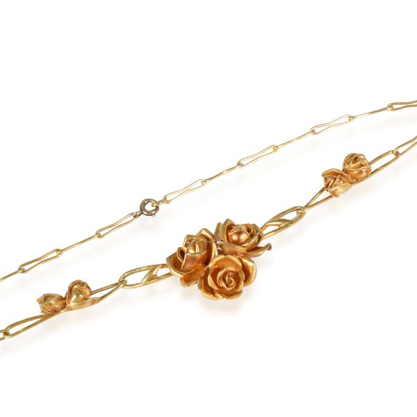 116359 clasp Vintage Arnould Rose Necklace on Paper Clip Chain in 18K Yellow Gold