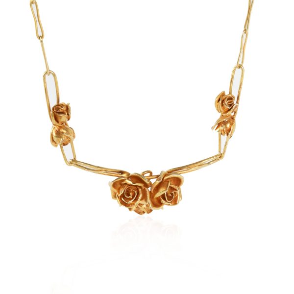 116359 fv Vintage Arnould Rose Necklace on Paper Clip Chain in 18K Yellow Gold