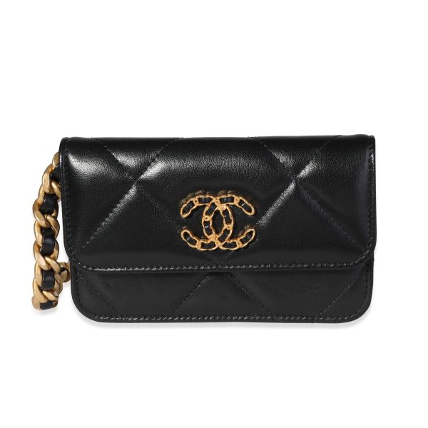 116375 fv Chanel Black Quilted Lambskin Chanel 19 Mini Coin Purse With Chain