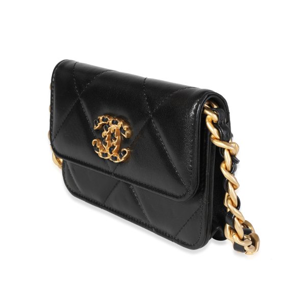116375 sv Chanel Black Quilted Lambskin Chanel 19 Mini Coin Purse With Chain