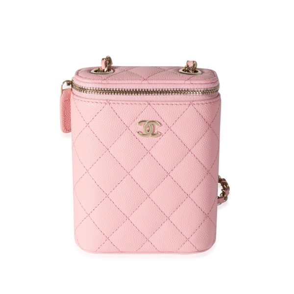 116382 fv Chanel Sakura Pink Caviar Vertical Vanity Bag With Chain