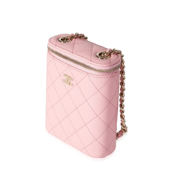 116382 sv Chanel Sakura Pink Caviar Vertical Vanity Bag With Chain