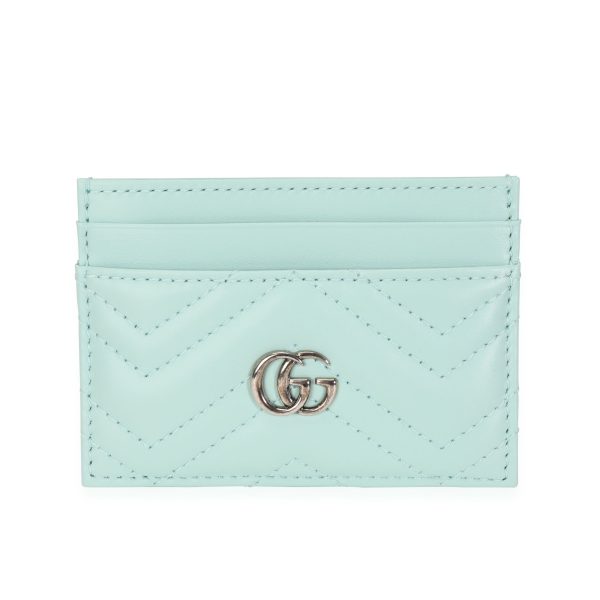 116390 fv Gucci Mint Green Chevron Leather Marmont Card Case