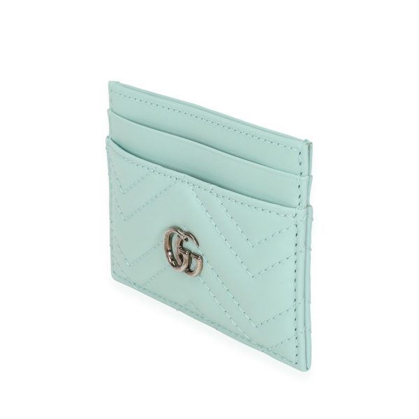 116390 sv Gucci Mint Green Chevron Leather Marmont Card Case