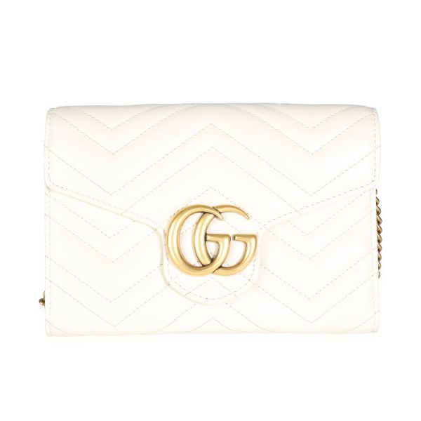 116405 fv Gucci White Matelassé Chevron Leather GG Marmont Mini Bag