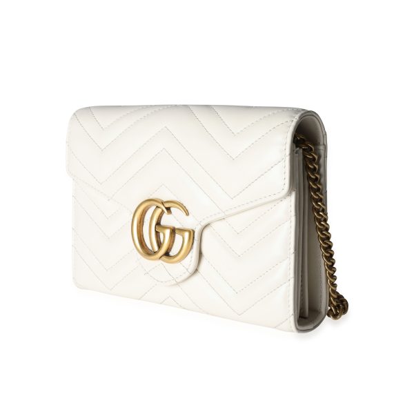 116405 sv Gucci White Matelassé Chevron Leather GG Marmont Mini Bag