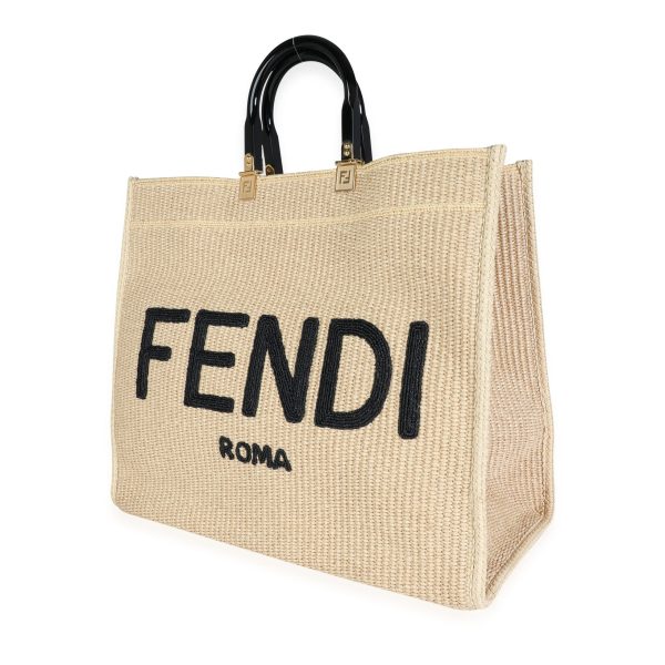 116406 sv Fendi Natural Woven Straw Medium Sunshine Shopper Tote