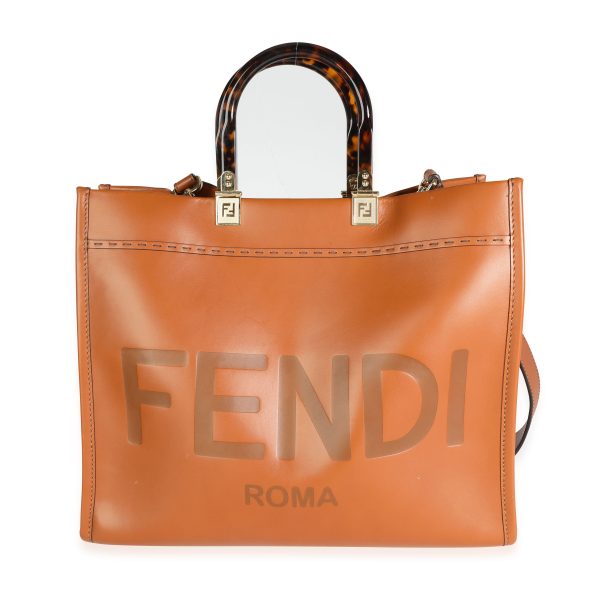 116412 fv 57b70528 f2cb 40c0 ae97 b3f32b39441a Fendi Brown Debossed Leather Tortoiseshell Plexiglass Medium Sunshine Shopper