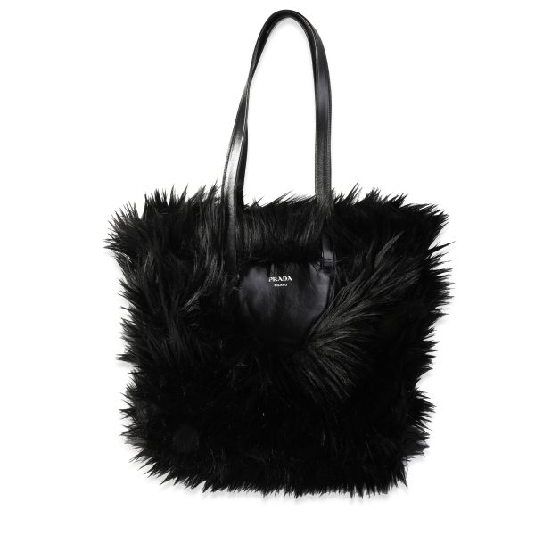 116438 fv Prada Black Faux Fur Fabric Tote