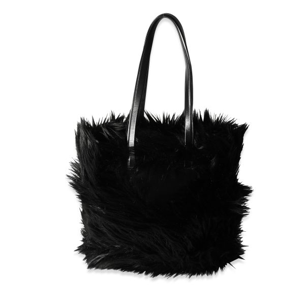 116438 pv Prada Black Faux Fur Fabric Tote