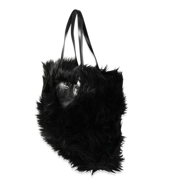 116438 sv Prada Black Faux Fur Fabric Tote