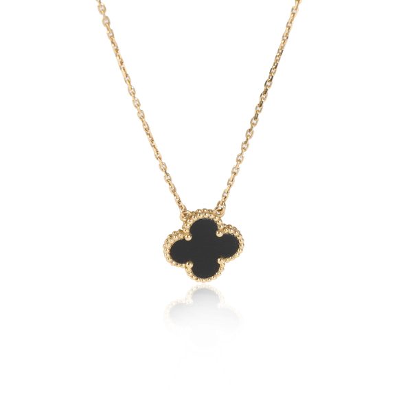 116456 fv Van Cleef Arpels Alhambra Onyx Pendant in 18k Yellow Gold Black