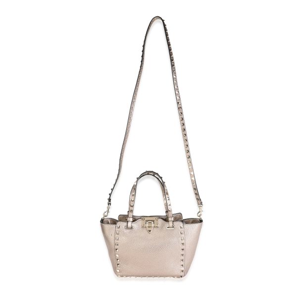 116462 av Valentino Metallic Gold Pebbled Calfskin Mini Rockstud Tote