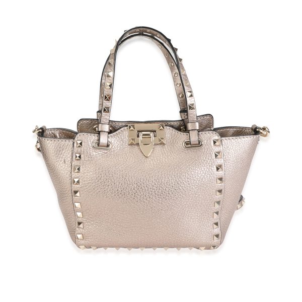 116462 fv Valentino Metallic Gold Pebbled Calfskin Mini Rockstud Tote