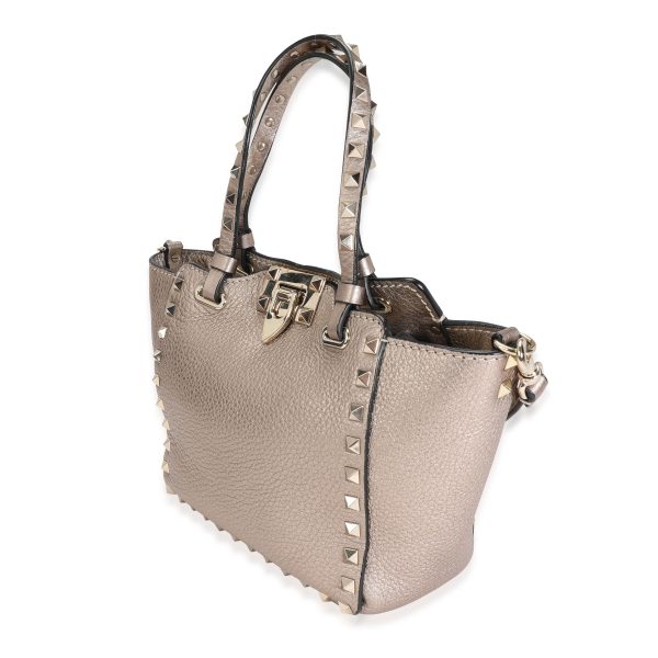 116462 stamp Valentino Metallic Gold Pebbled Calfskin Mini Rockstud Tote