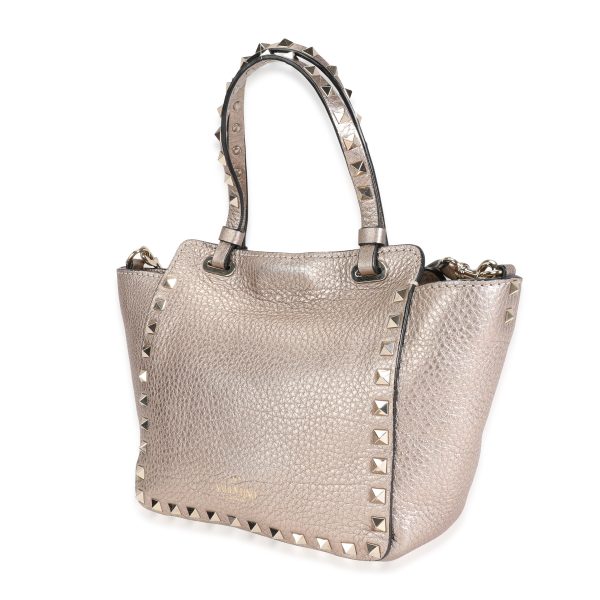 116462 sv Valentino Metallic Gold Pebbled Calfskin Mini Rockstud Tote