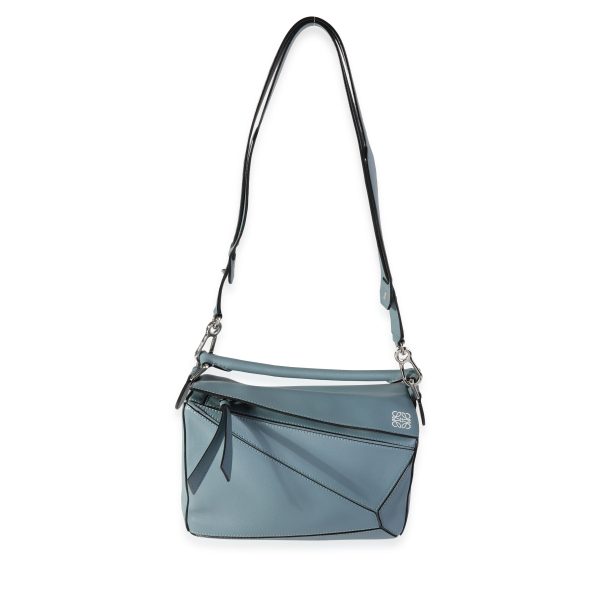 116489 bv 46965360 98cf 481d 98a9 d408f66bc28b Loewe Stone Blue Calfskin Small Puzzle Bag