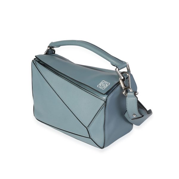 116489 sv 3ed5a1a9 9b73 4131 a79b 506e0231e8a6 Loewe Stone Blue Calfskin Small Puzzle Bag